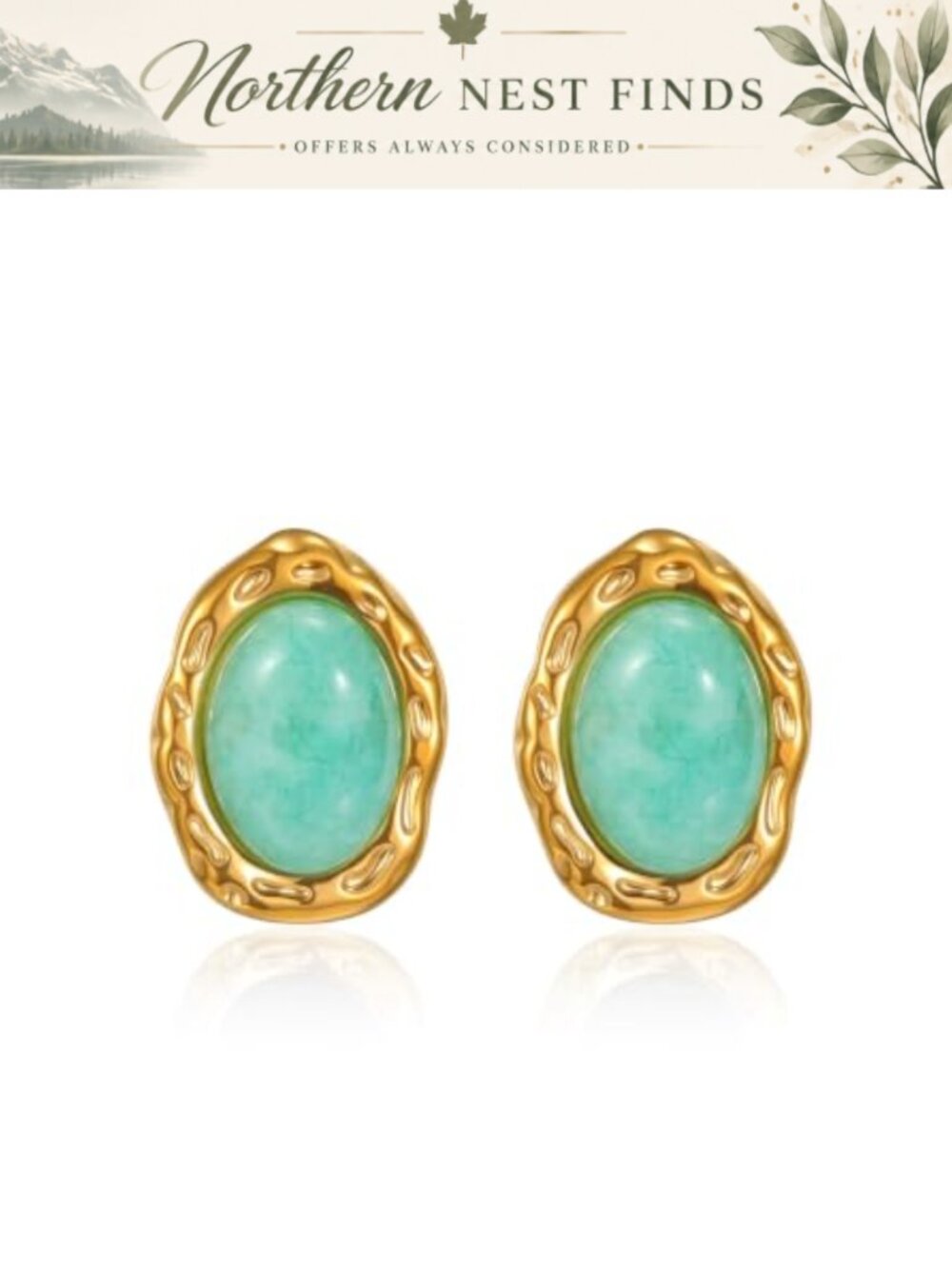 18K Gold Plated Natural Stone Stud Earrings for Women